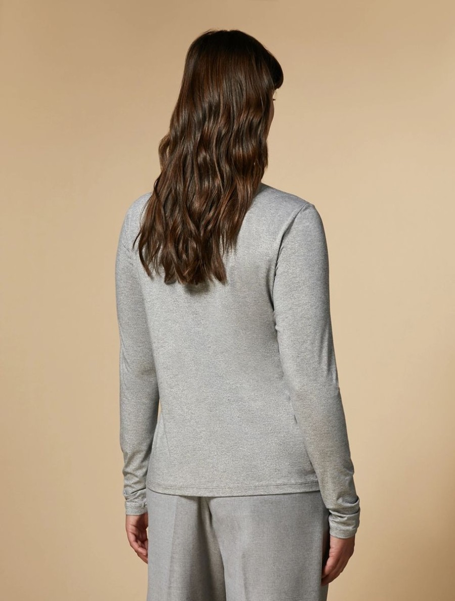 Vetements Marina Rinaldi | Chemise En Jersey Lurex Gris Clair