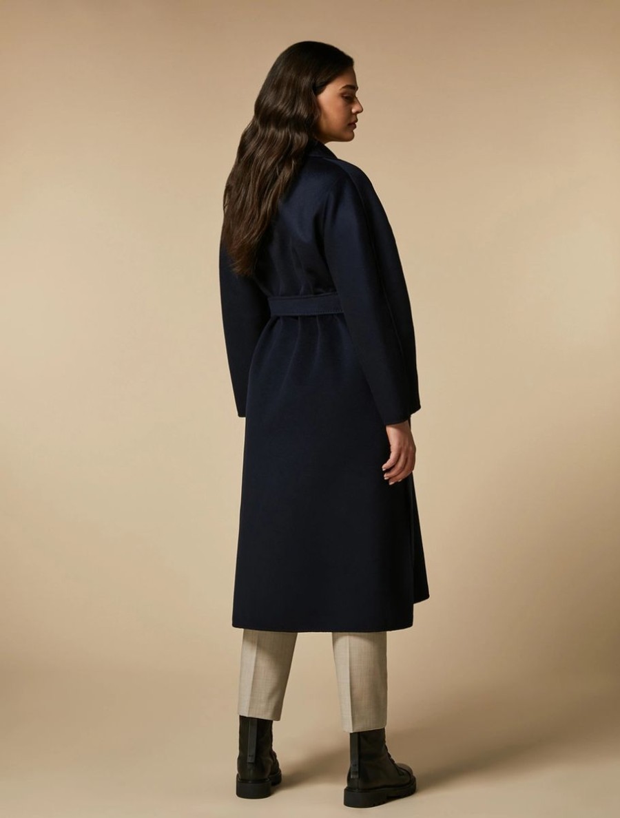 Vetements Marina Rinaldi | Manteau Double Face En Pure Laine Bleu Nuit