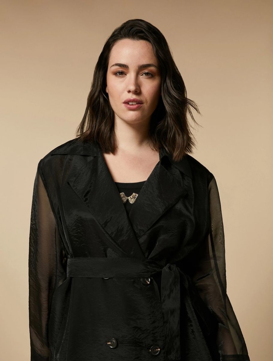 Vetements Marina Rinaldi | Trench-Coat En Organza Noir