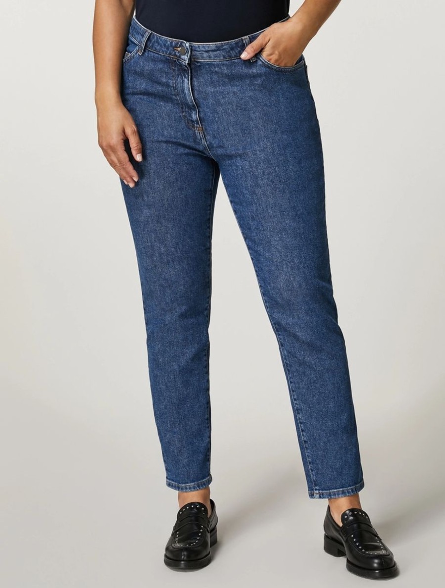 Vetements Marina Rinaldi | Pantalon En Jean De Coton Marine Fonce