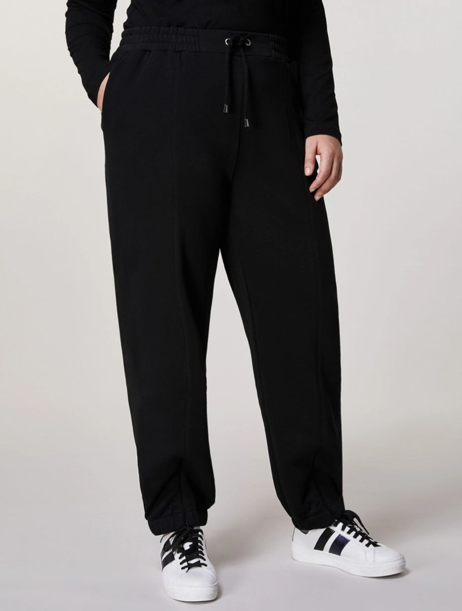 Vetements Marina Rinaldi | Pantalon En Molleton De Coton Stretch Noir