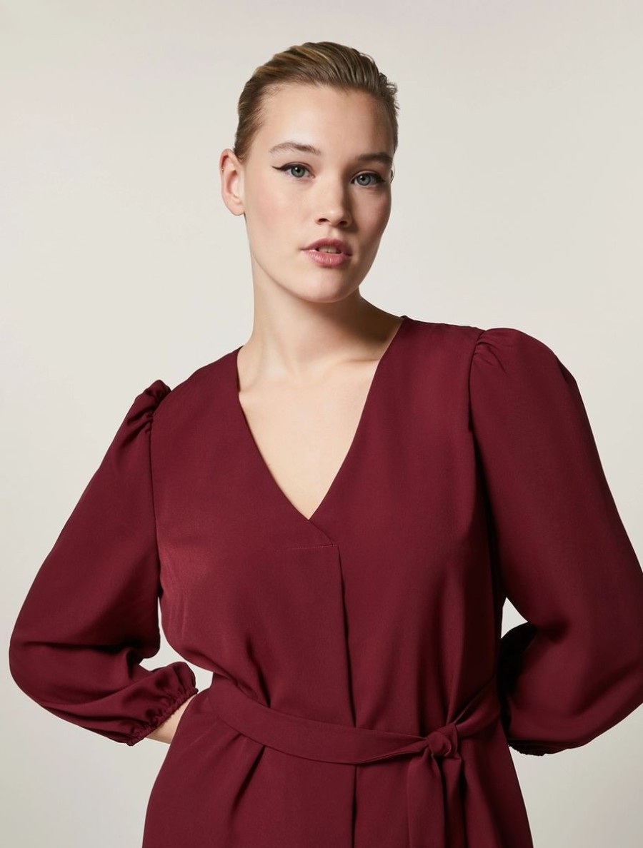 Vetements Marina Rinaldi | Robe En Crepe De Chine Bordeaux