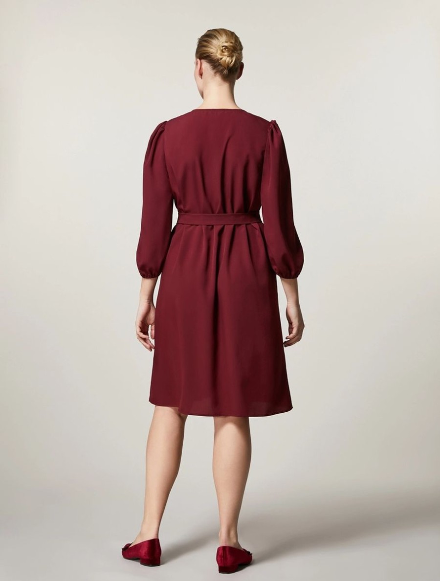 Vetements Marina Rinaldi | Robe En Crepe De Chine Bordeaux