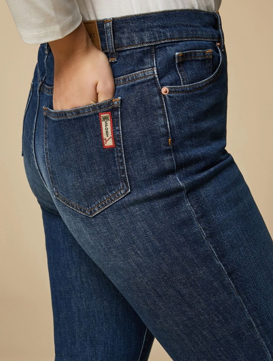 Vetements Marina Rinaldi | Jean Pleine Longueur En Denim De Coton Bleu Nuit