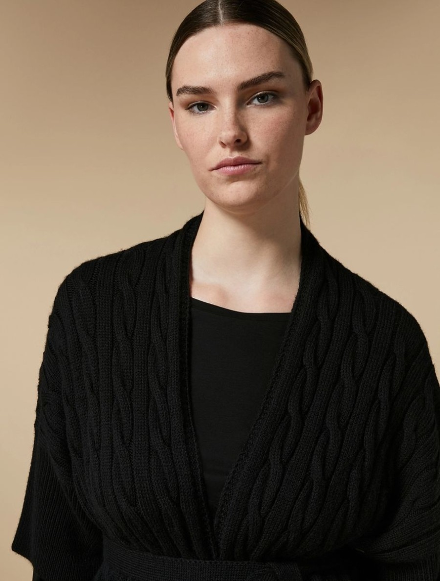 Vetements Marina Rinaldi | Cardigan En Laine Torsadee Noir