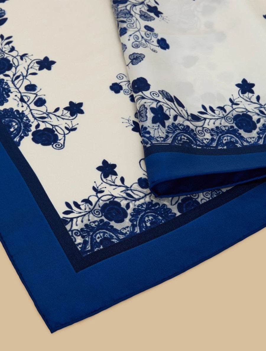 Accessoires Marina Rinaldi | Foulard En Serge De Soie Bleu De Chine