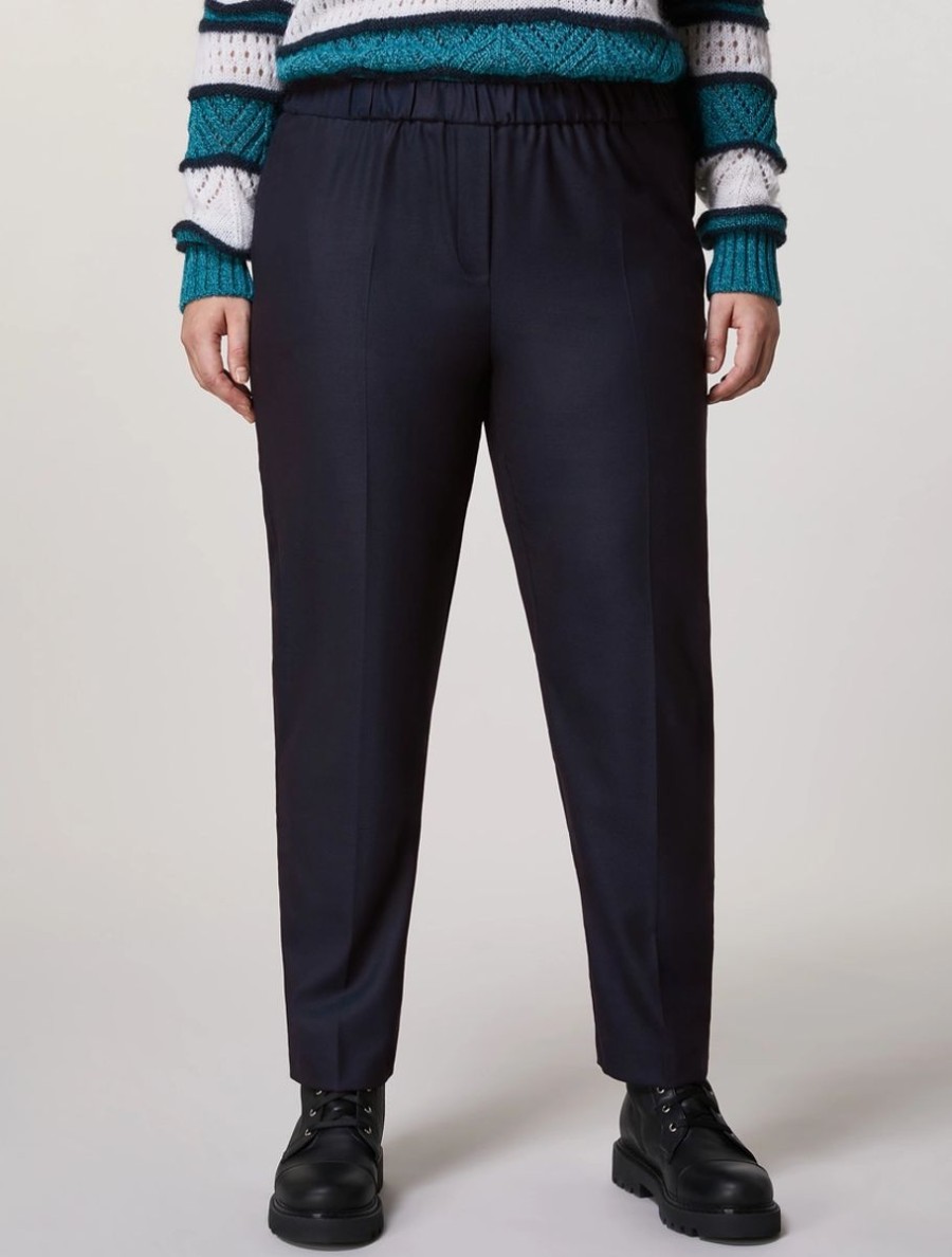 Vetements Marina Rinaldi | Pantalon En Polyviscose Marine Fonce