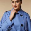 Vetements Marina Rinaldi | Trench-Coat Impermeable En Coton Melange Bleu Clair