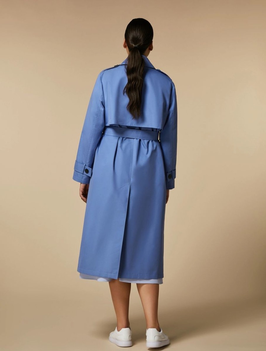 Vetements Marina Rinaldi | Trench-Coat Impermeable En Coton Melange Bleu Clair