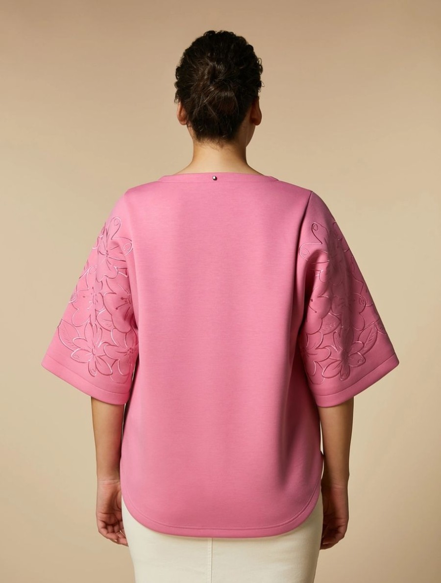 Vetements Marina Rinaldi | Sweat-Shirt En Jersey Brode Rose