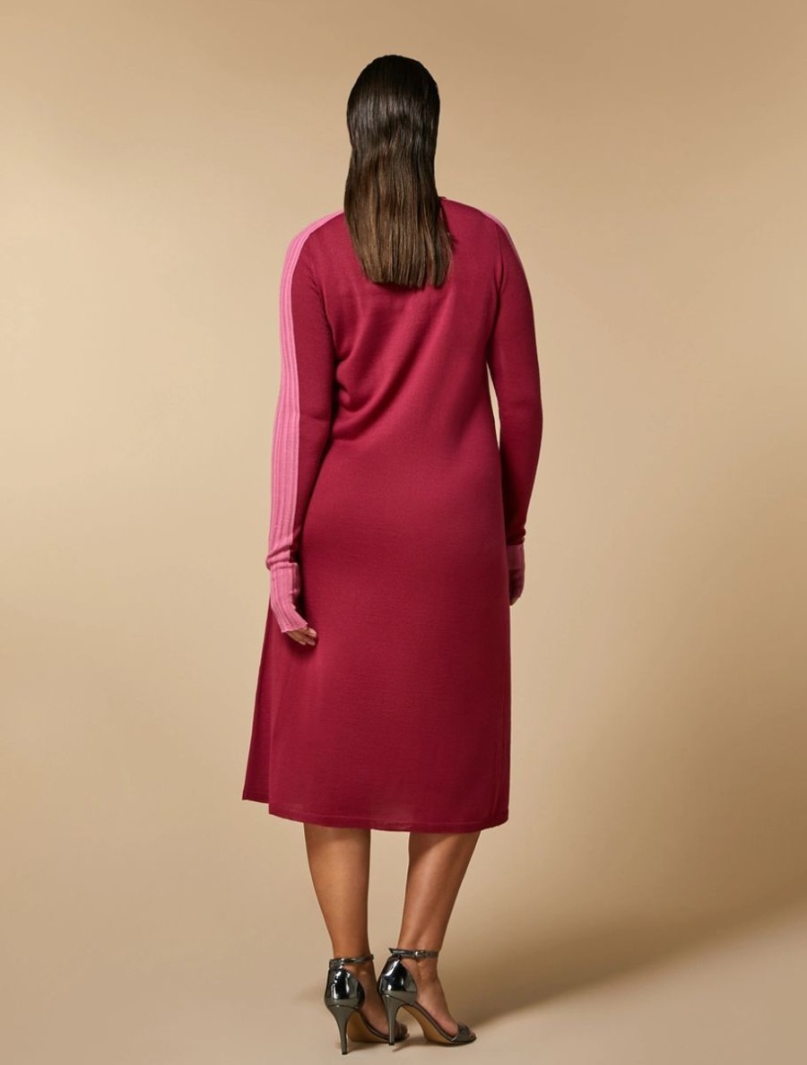 Vetements Marina Rinaldi | Robe En Laine Melangee Fuchsia