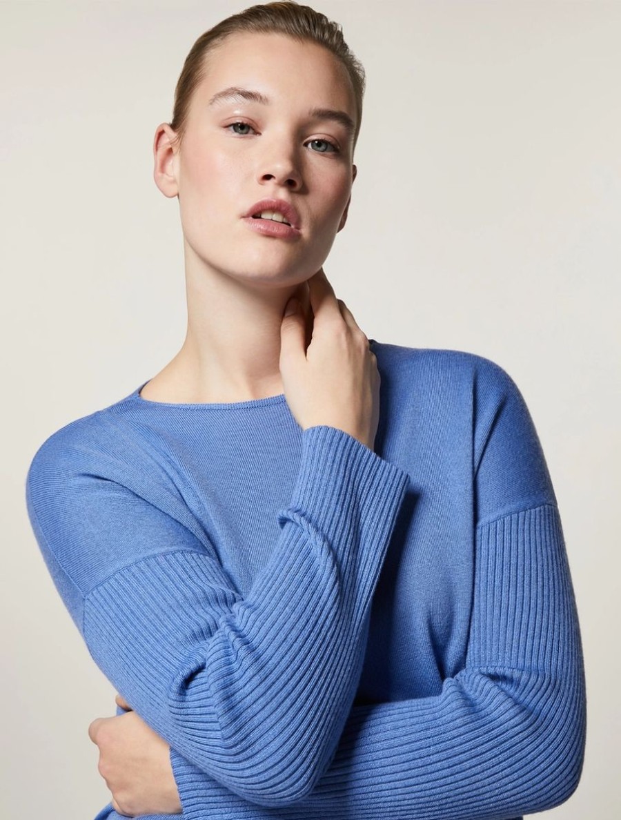 Vetements Marina Rinaldi | Pull En Laine Merinos Melangee Bleu Ski