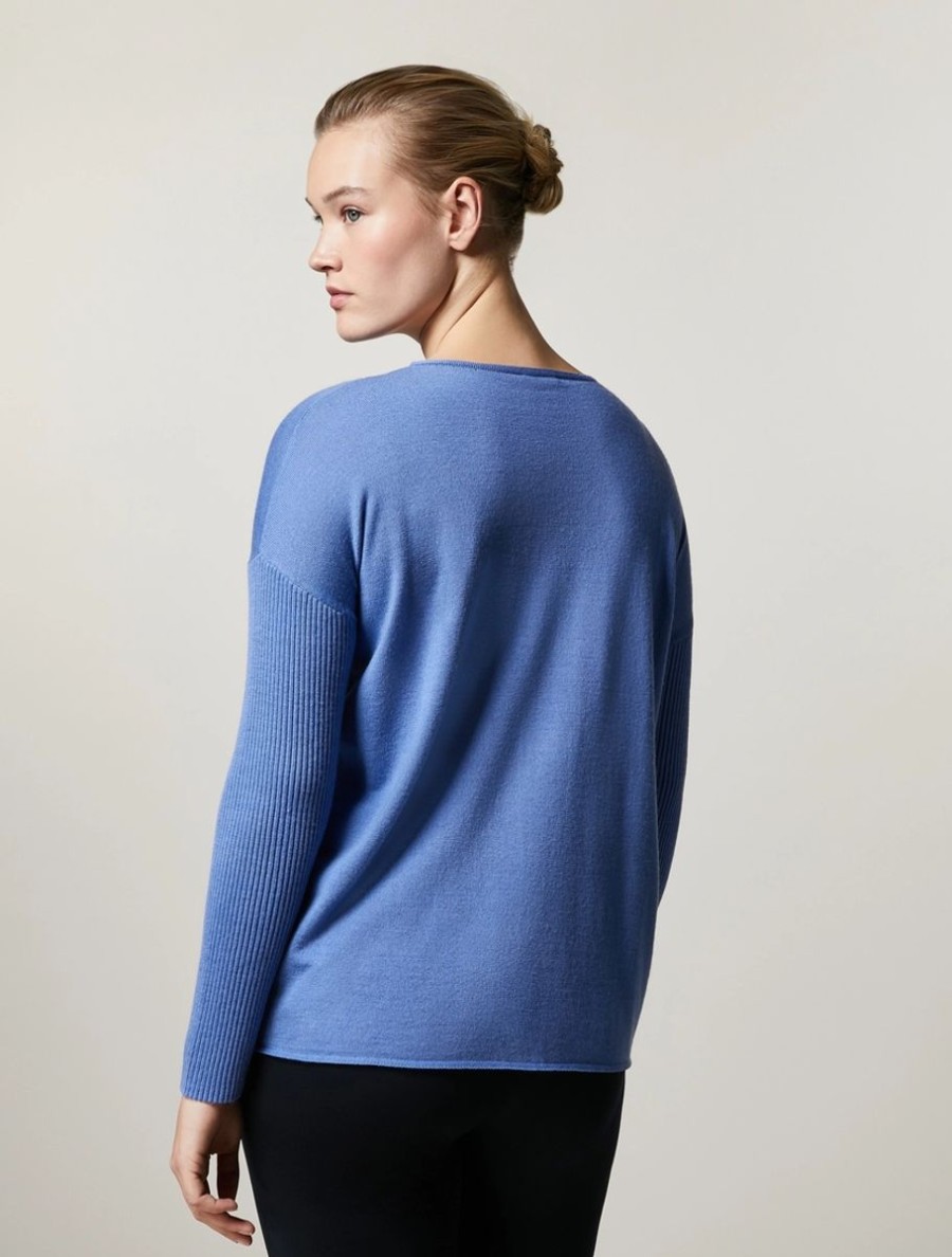 Vetements Marina Rinaldi | Pull En Laine Merinos Melangee Bleu Ski