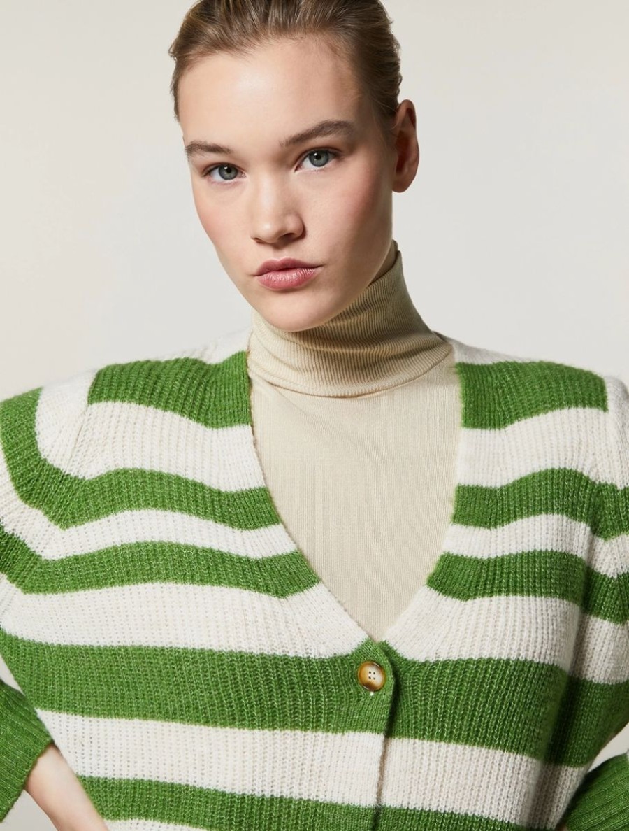 Vetements Marina Rinaldi | Cardigan En Laine Melangee Vert