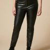 Vetements Marina Rinaldi | Pantalon Coupe Slim En Tissu Enduit Noir