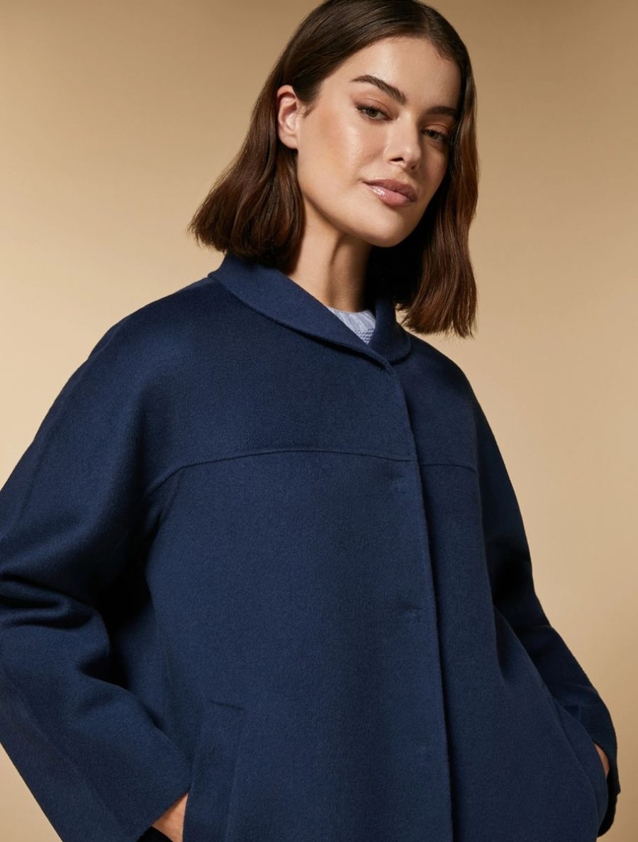 Vetements Marina Rinaldi | Veste Double Face En Laine Et Cachemire Bleu Ski