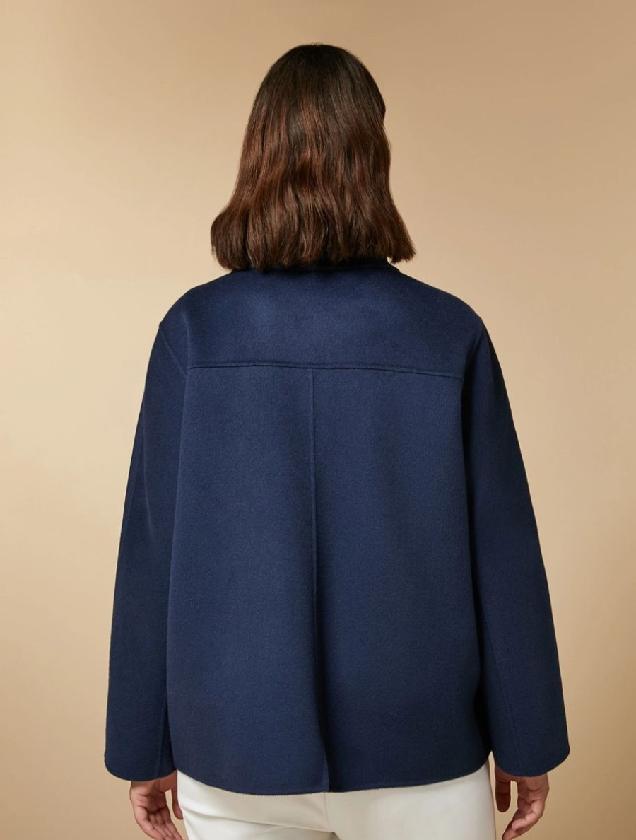 Vetements Marina Rinaldi | Veste Double Face En Laine Et Cachemire Bleu Ski