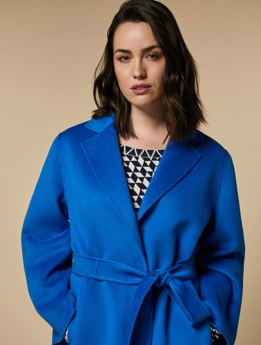 Vetements Marina Rinaldi | Manteau Double Face En Laine Melangee Bleuet