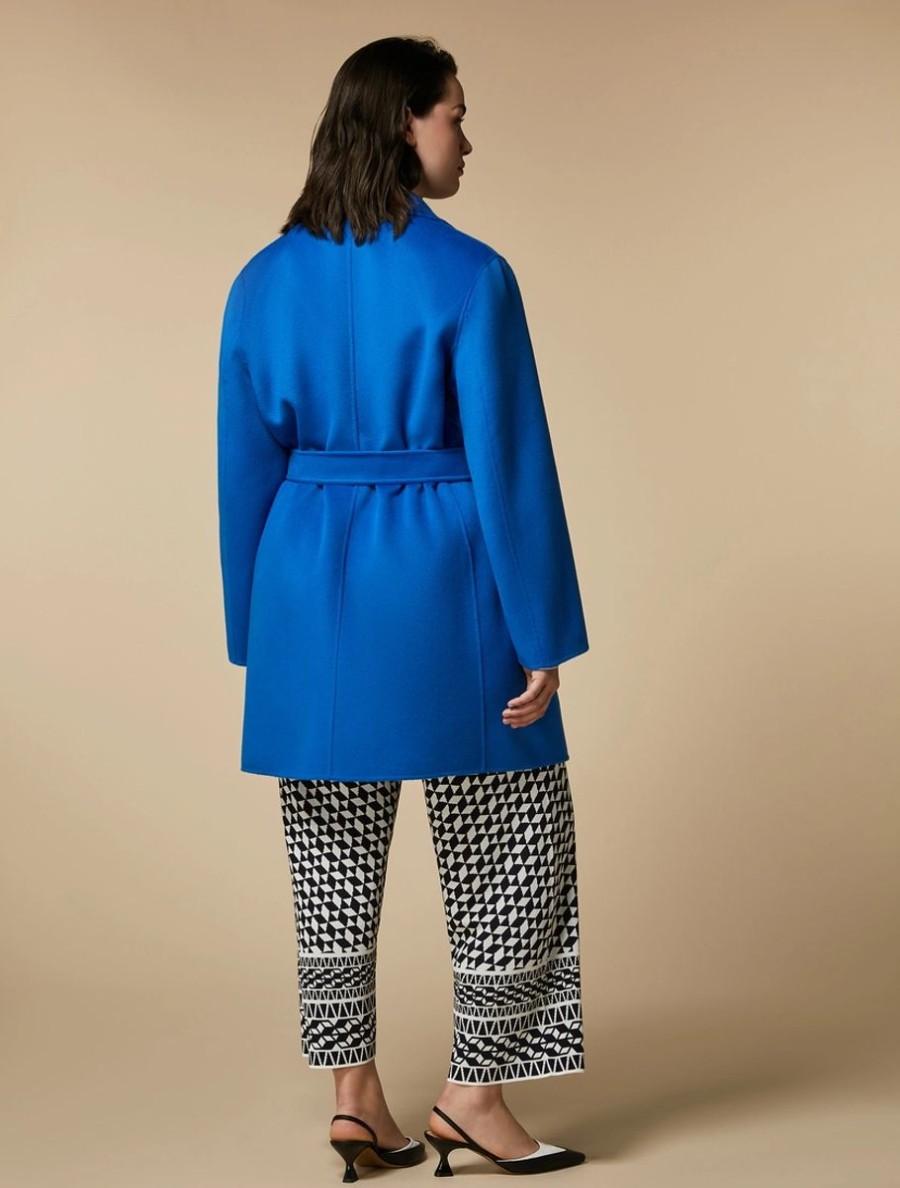 Vetements Marina Rinaldi | Manteau Double Face En Laine Melangee Bleuet