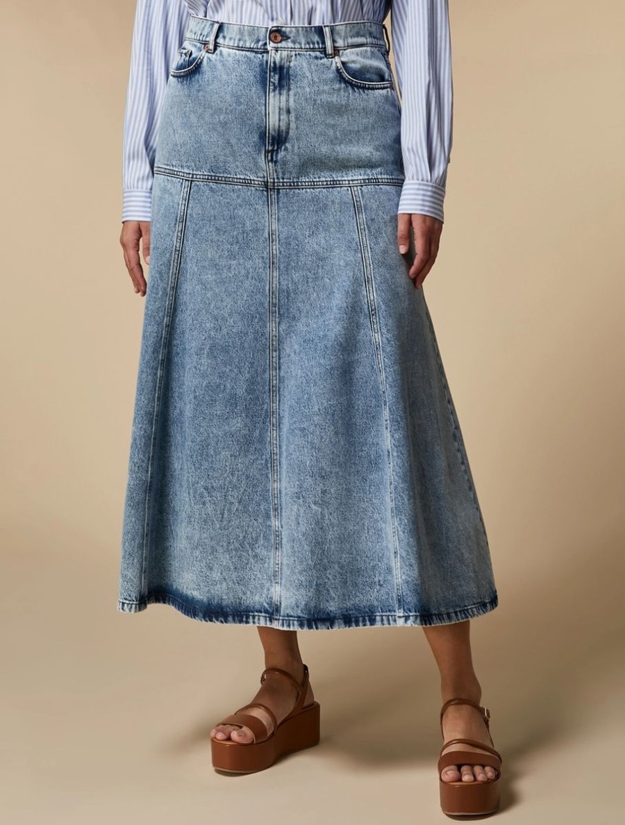 Vetements Marina Rinaldi | Jupe En Jean De Coton Bleuet