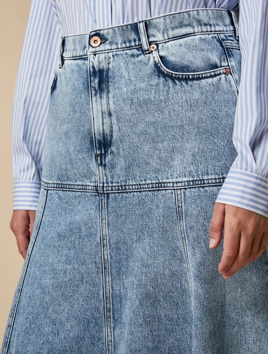 Vetements Marina Rinaldi | Jupe En Jean De Coton Bleuet