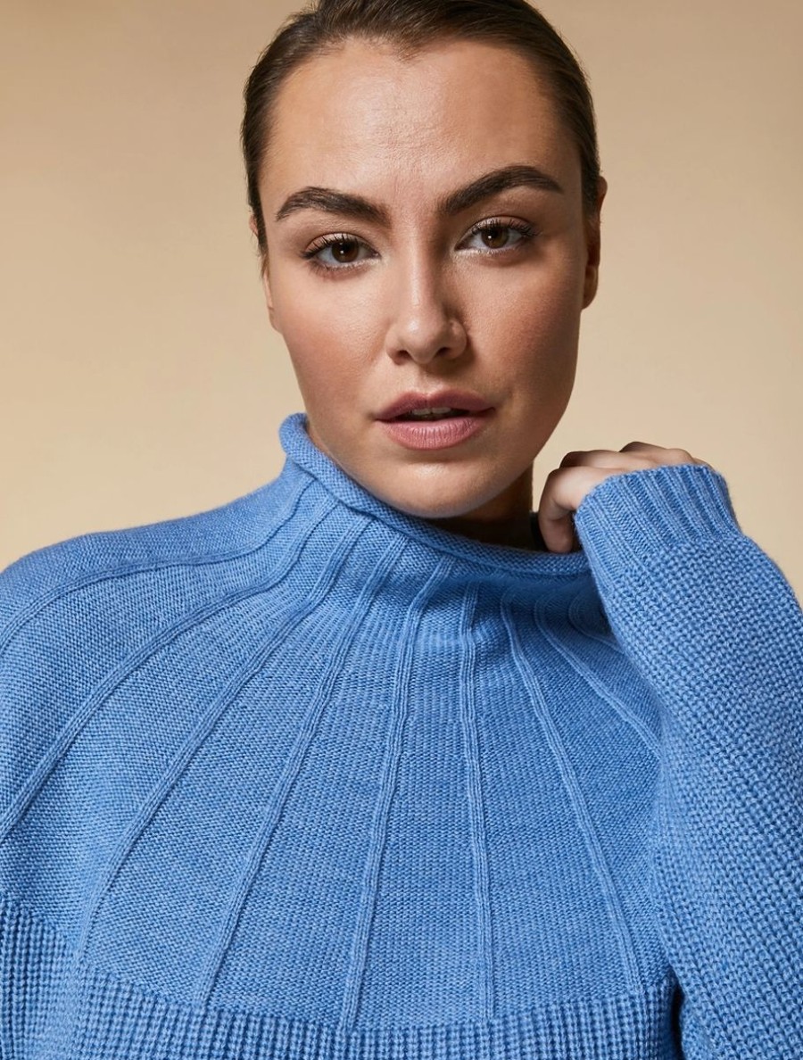 Vetements Marina Rinaldi | Pull En Laine Melangee Bleu Ski