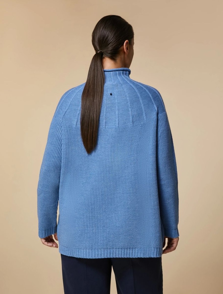 Vetements Marina Rinaldi | Pull En Laine Melangee Bleu Ski