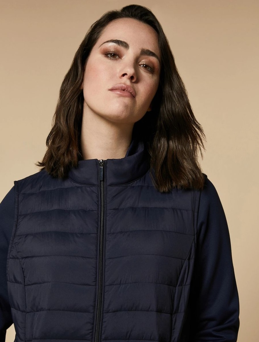 Vetements Marina Rinaldi | Gilet Rembourre En Nylon Technique Bleu Nuit