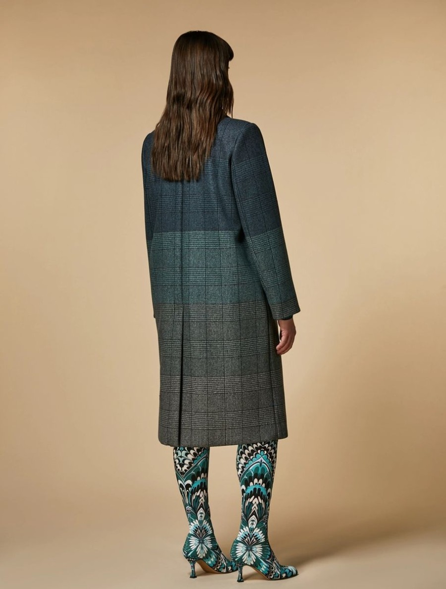 Vetements Marina Rinaldi | Manteau A Carreaux Prince De Galles Vert Fonce