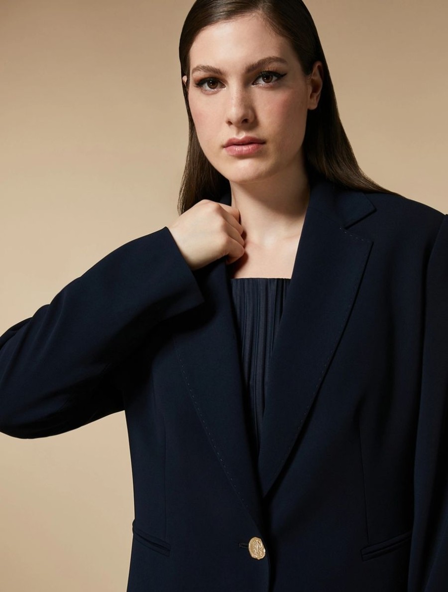 Vetements Marina Rinaldi | Veste Blazer En Triacetate Marine Fonce