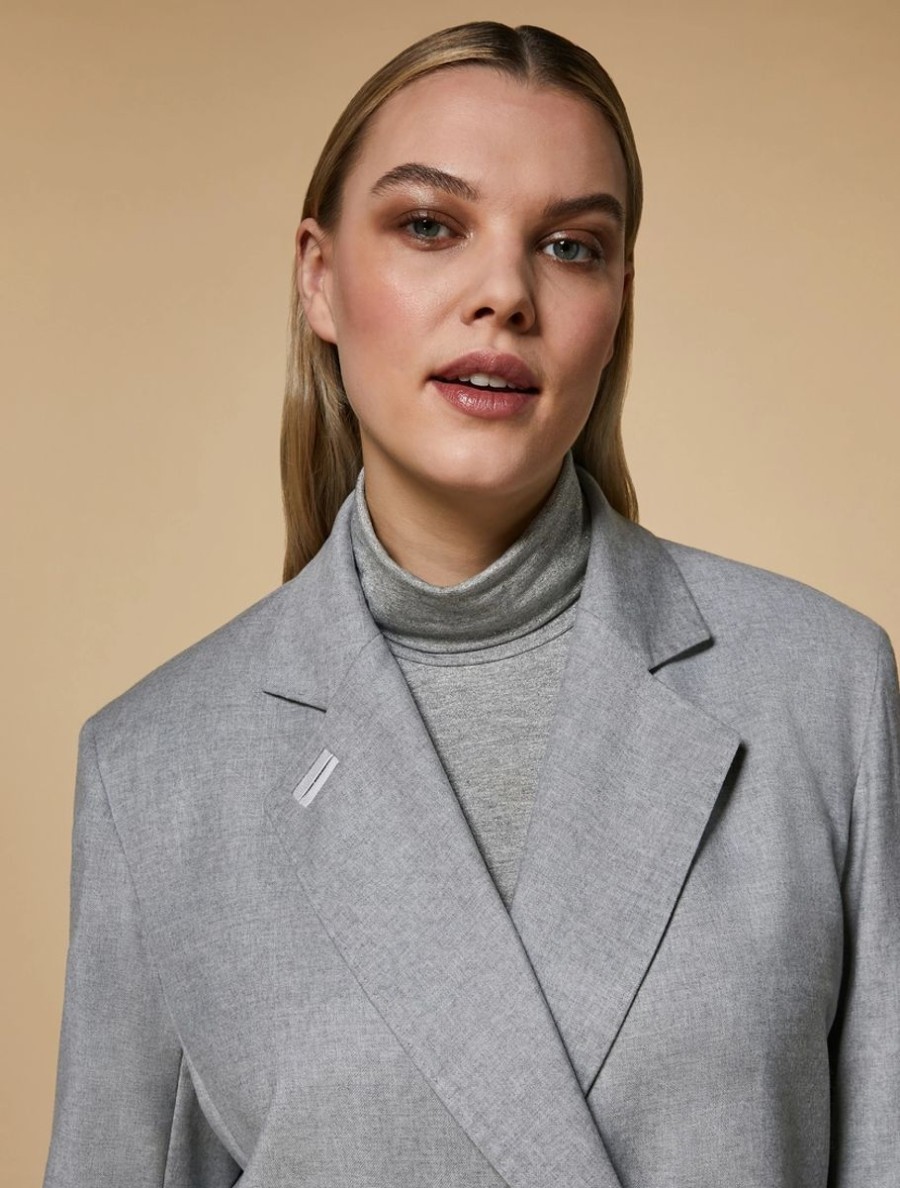 Vetements Marina Rinaldi | Veste Blazer En Flanelle Gris Clair