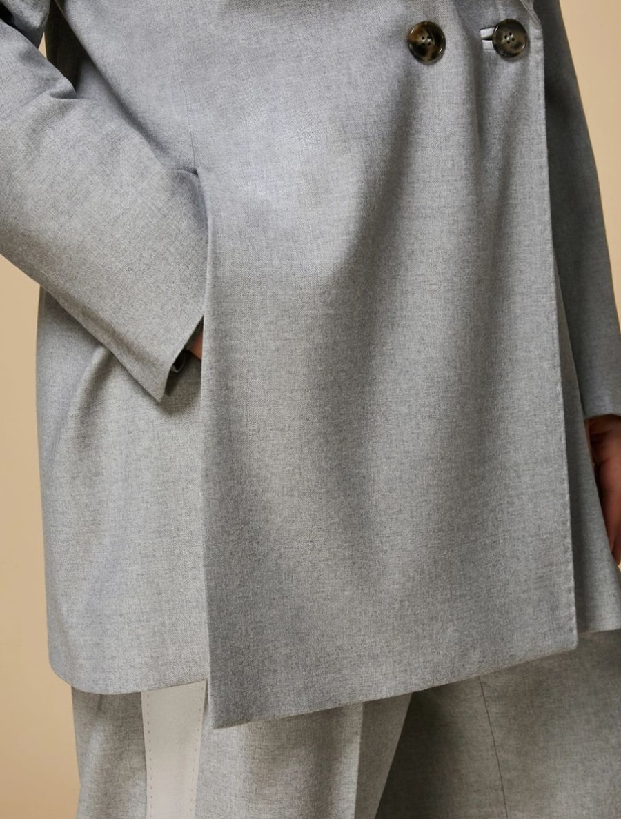 Vetements Marina Rinaldi | Veste Blazer En Flanelle Gris Clair