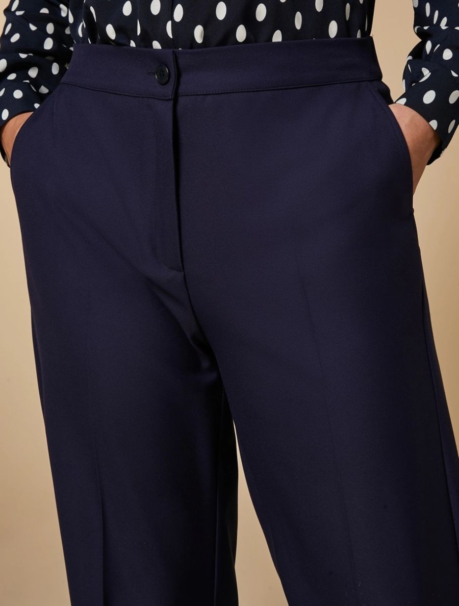 Vetements Marina Rinaldi | Pantalon Large En Viscose Melangee Marine Fonce