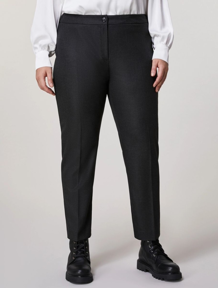 Vetements Marina Rinaldi | Pantalon En Flanelle Stretch Gris Fonce