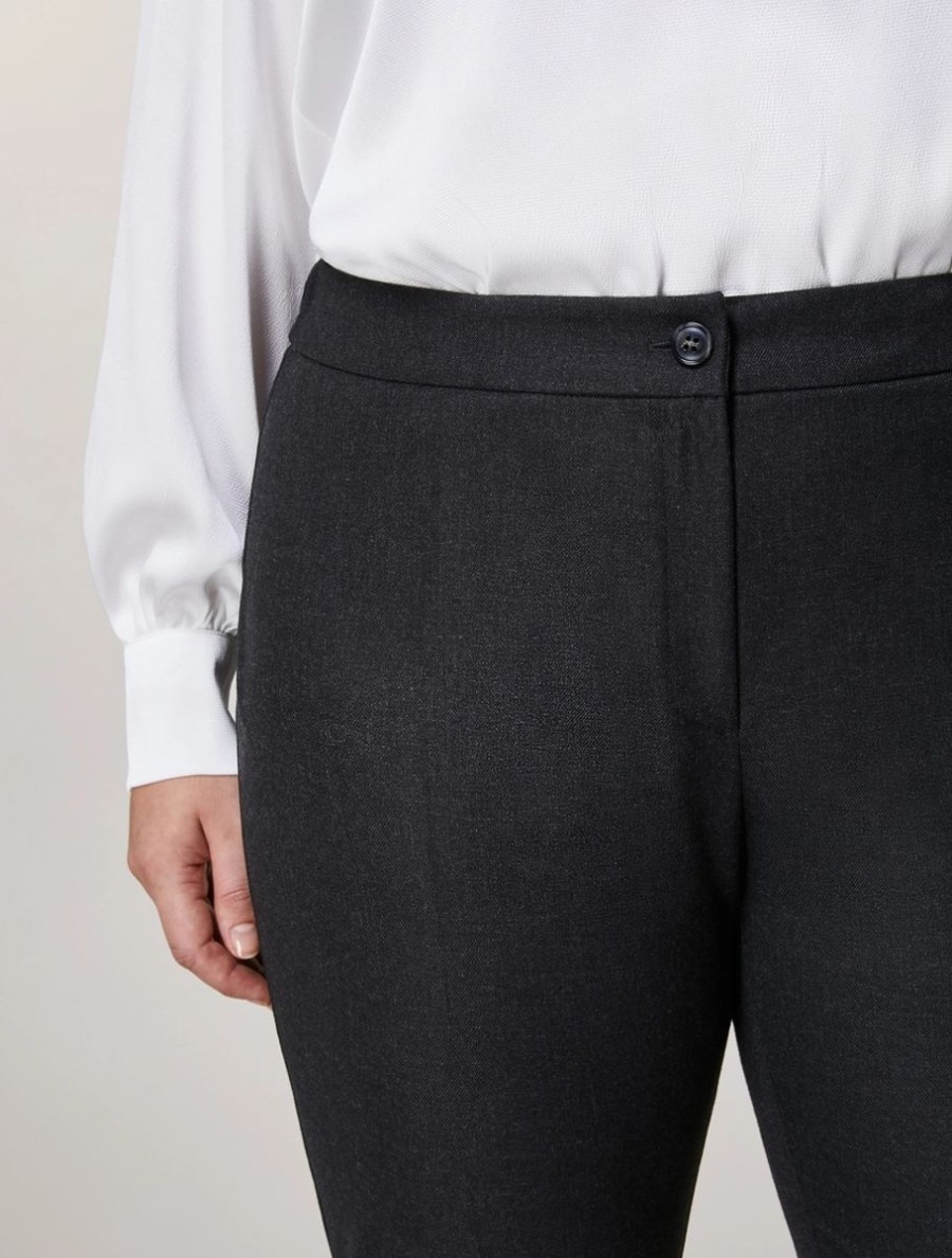 Vetements Marina Rinaldi | Pantalon En Flanelle Stretch Gris Fonce