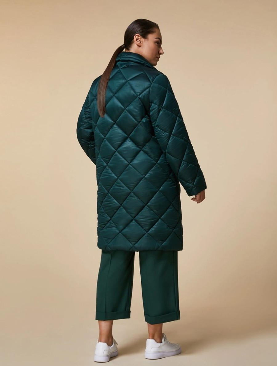 Vetements Marina Rinaldi | Doudoune En Satin Technique Vert Fonce