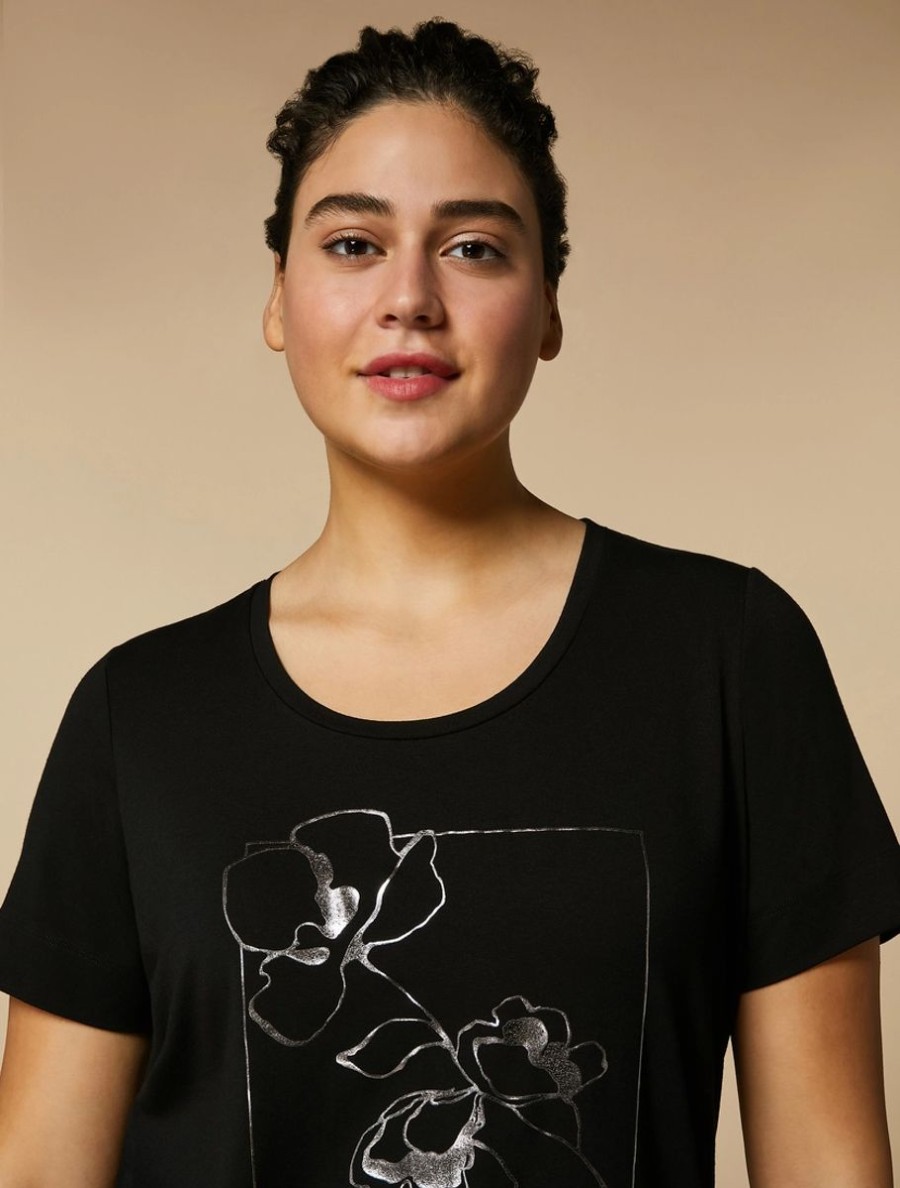 Vetements Marina Rinaldi | T-Shirt En Jersey De Viscose Noir