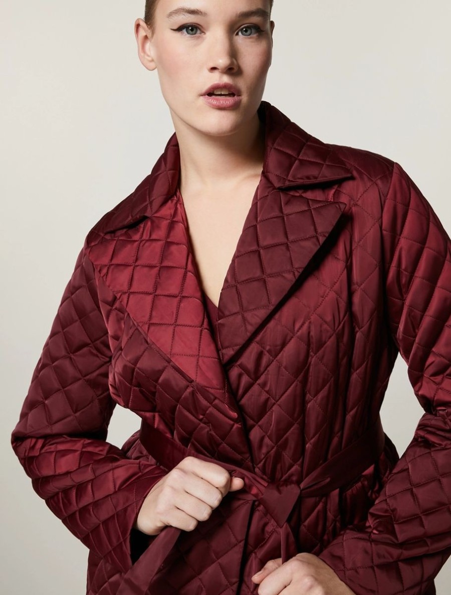 Vetements Marina Rinaldi | Veste Lourde En Satin Technique Deperlant Bordeaux