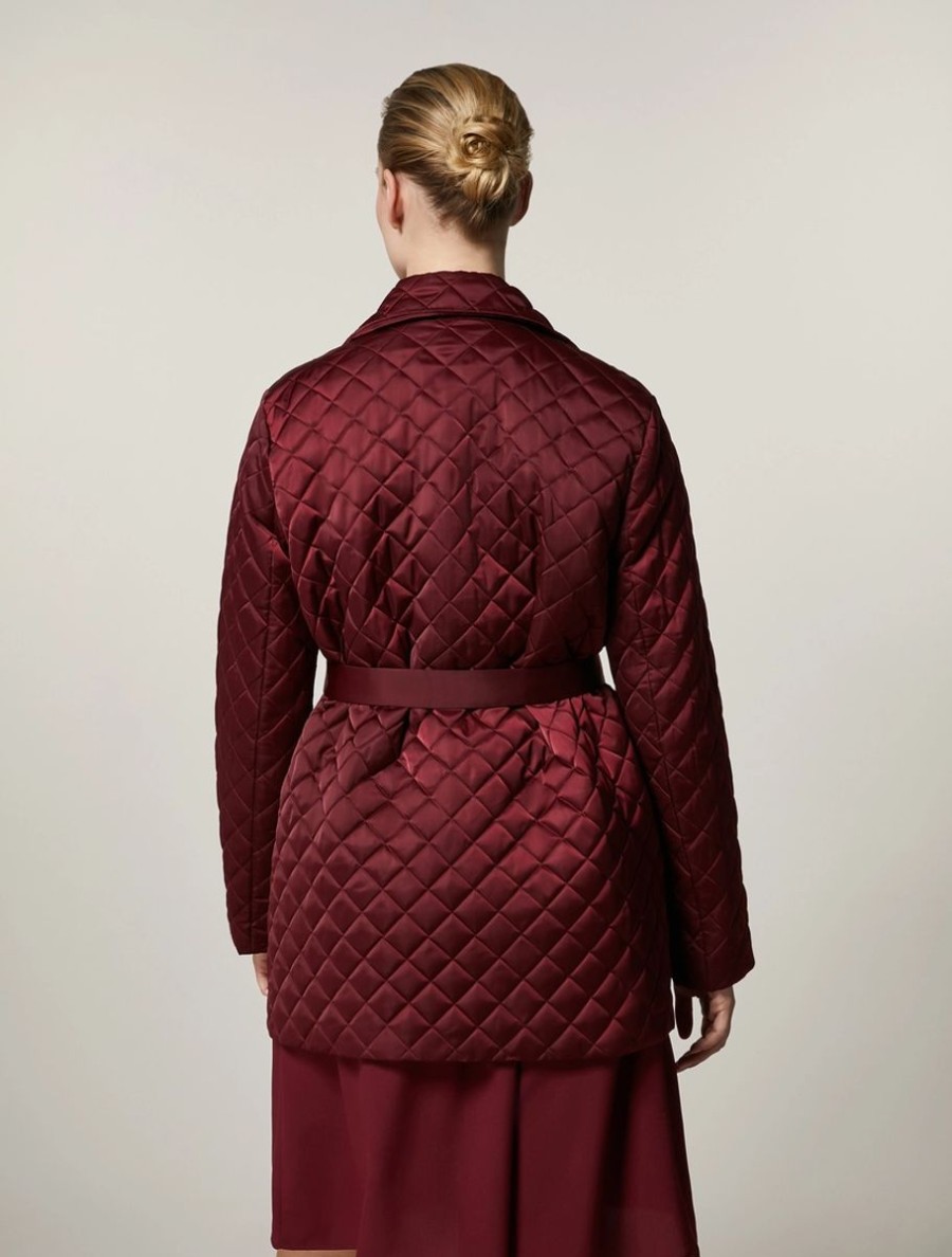 Vetements Marina Rinaldi | Veste Lourde En Satin Technique Deperlant Bordeaux